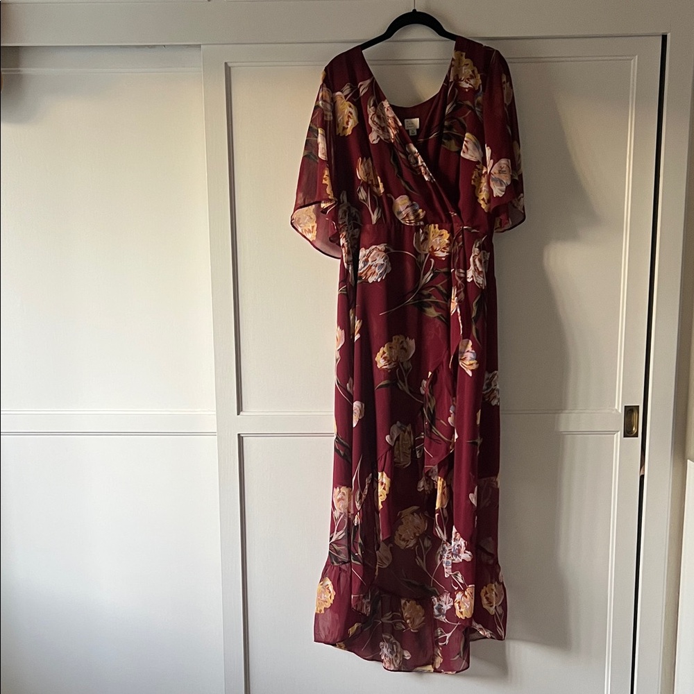a new day Floral Maxi Dress - Burgundy and Yellow